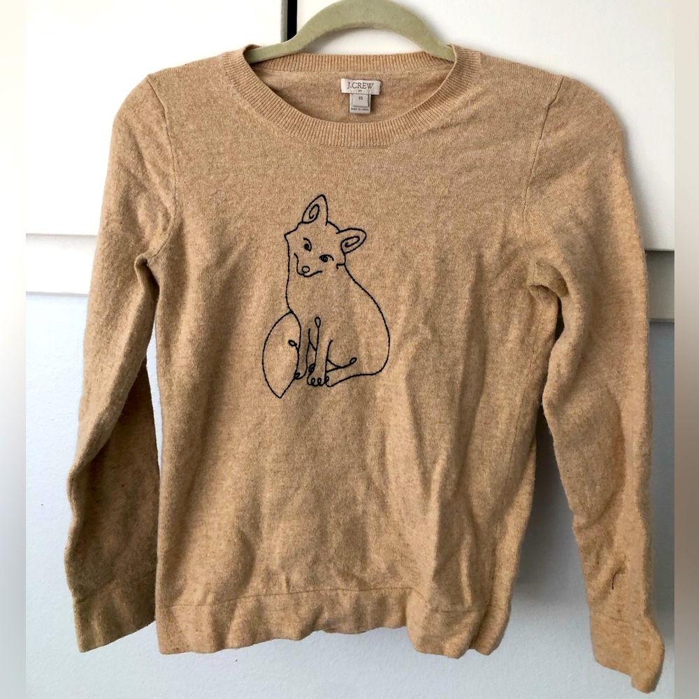 J.Crew Women’s Embroidered Fox Wool Blend Sweater Size XS EUC